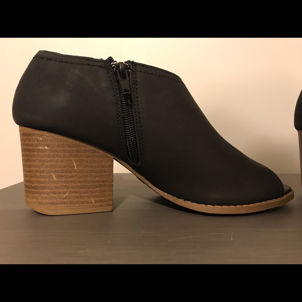 Peep Toe, Low Heel Slip-On Ankle Bootie